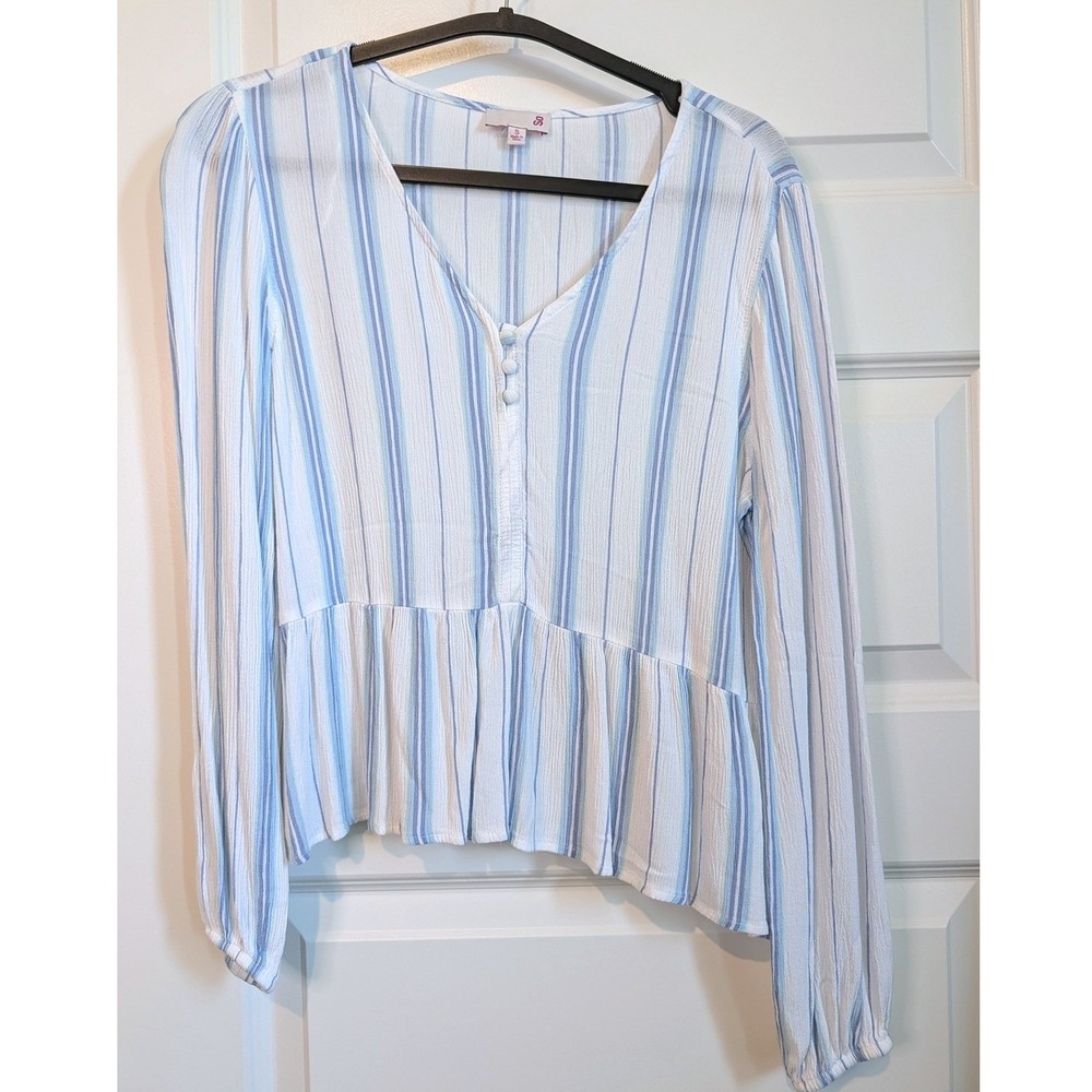SO Light Blue & White Striped Peplum Blouse